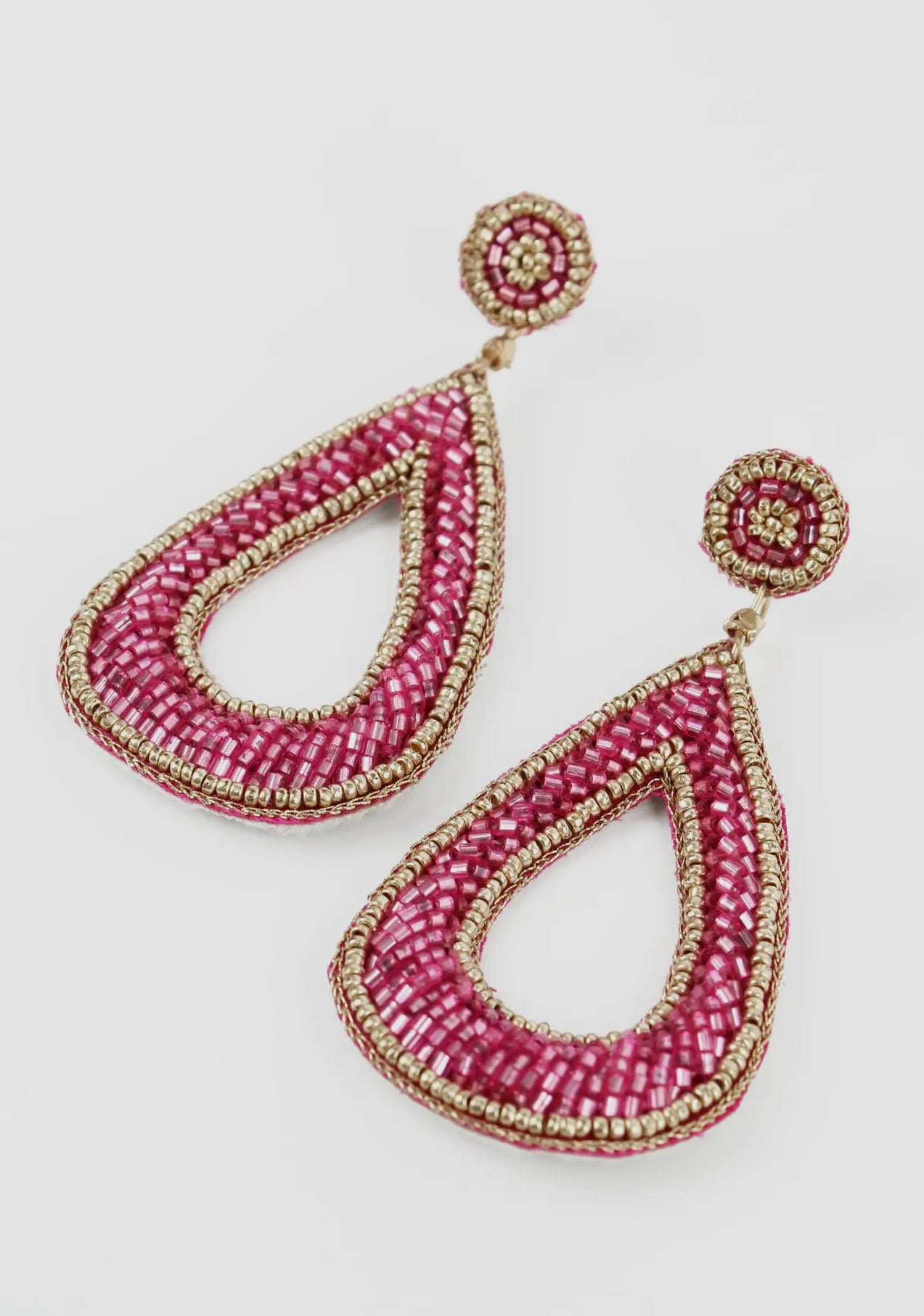 My Doris Pink Beaded Loop Drop Earrings