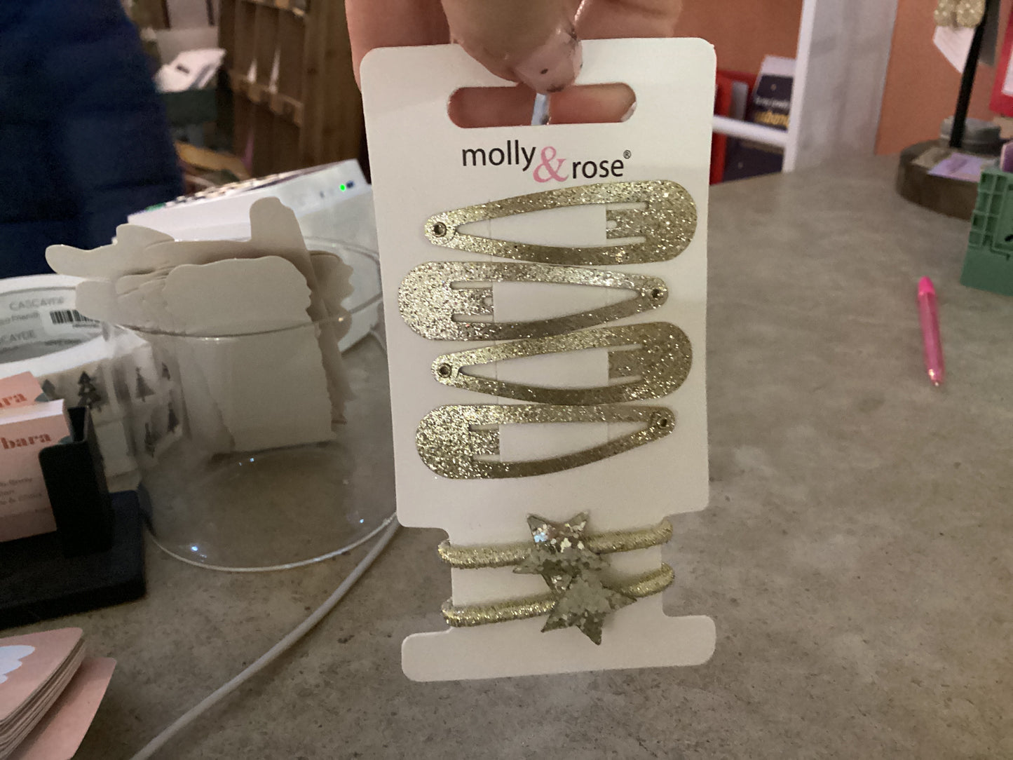 Gold glitter hair clips and hair ties