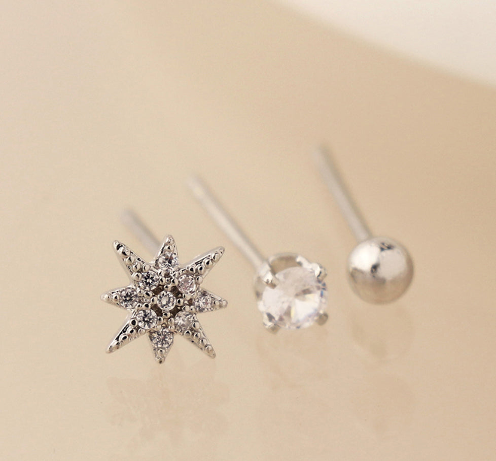 Silver Crystal Stacking Earring Set