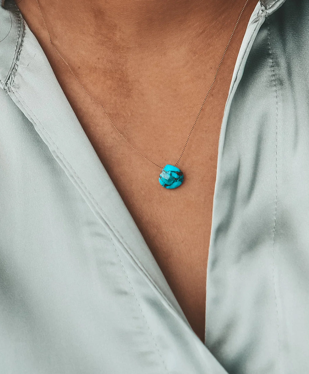 Turquoise Stone Silk Cord Necklace