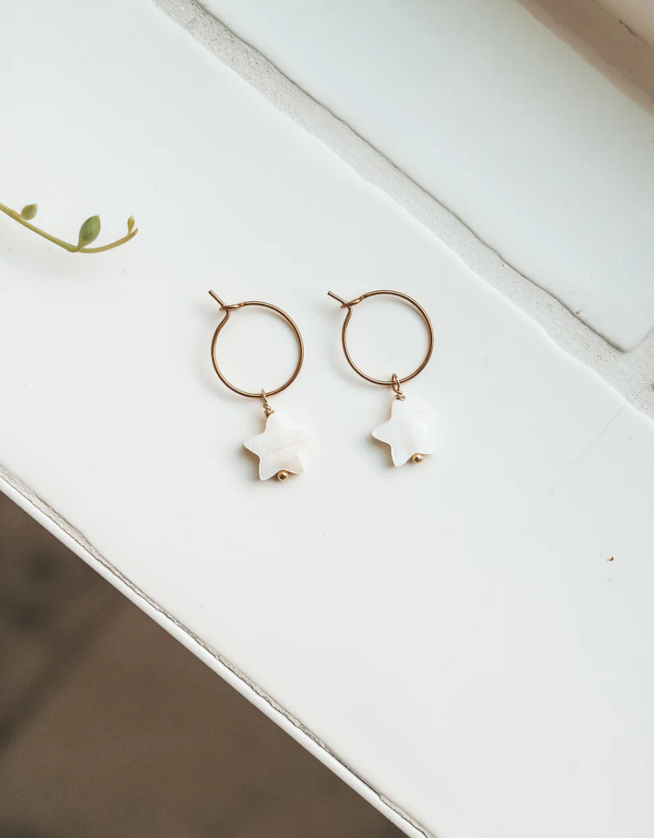 Bali Mother of Pearl Star Hoop Earrings