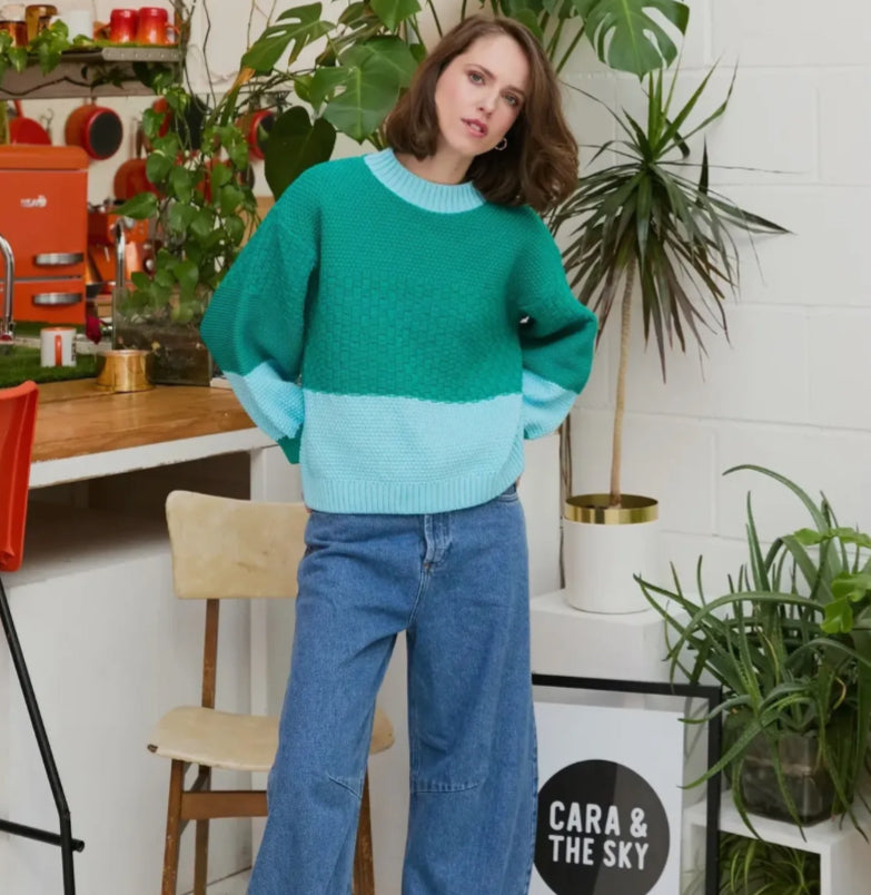 Taz Two Tone Green Cotton Jumper - Large