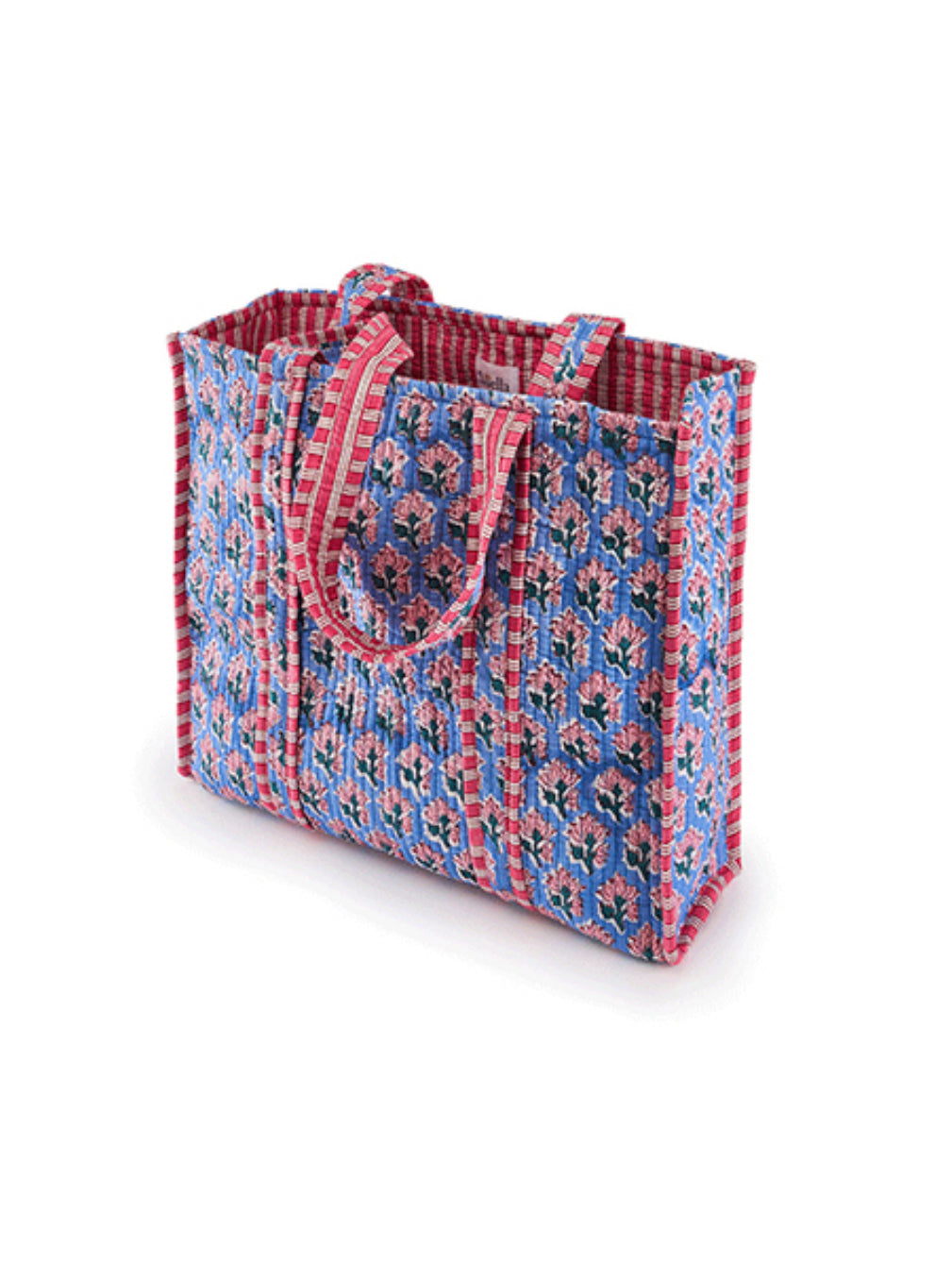 Blue & Pink Printed Fabric Tote Bag