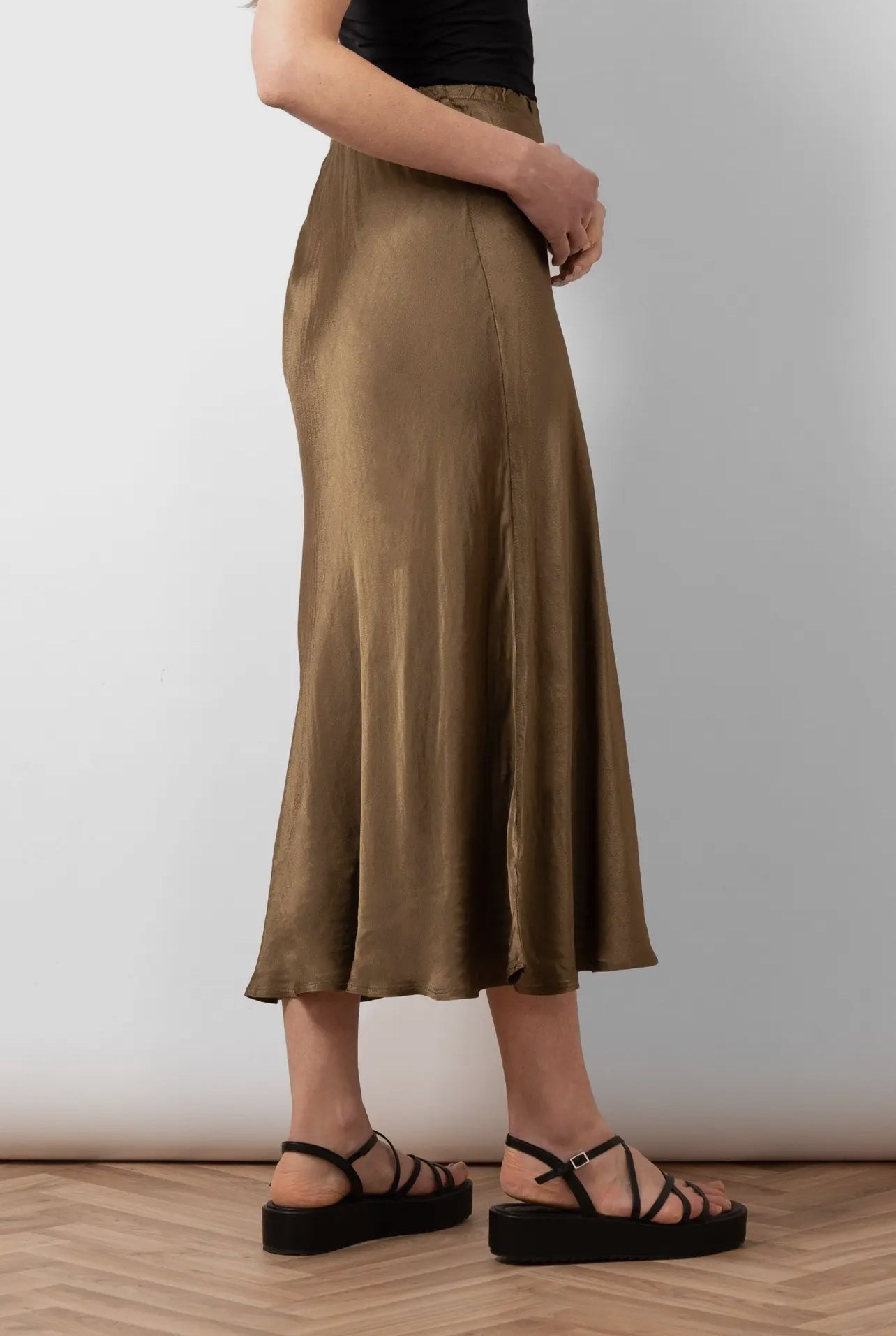 Cassie Khaki Satin Skirt