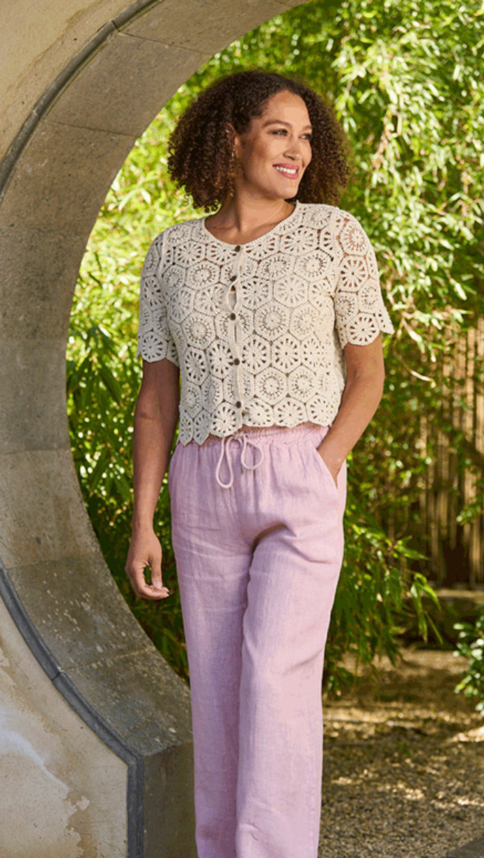 Nicki Crochet Cotton Short Sleeve Cardigan
