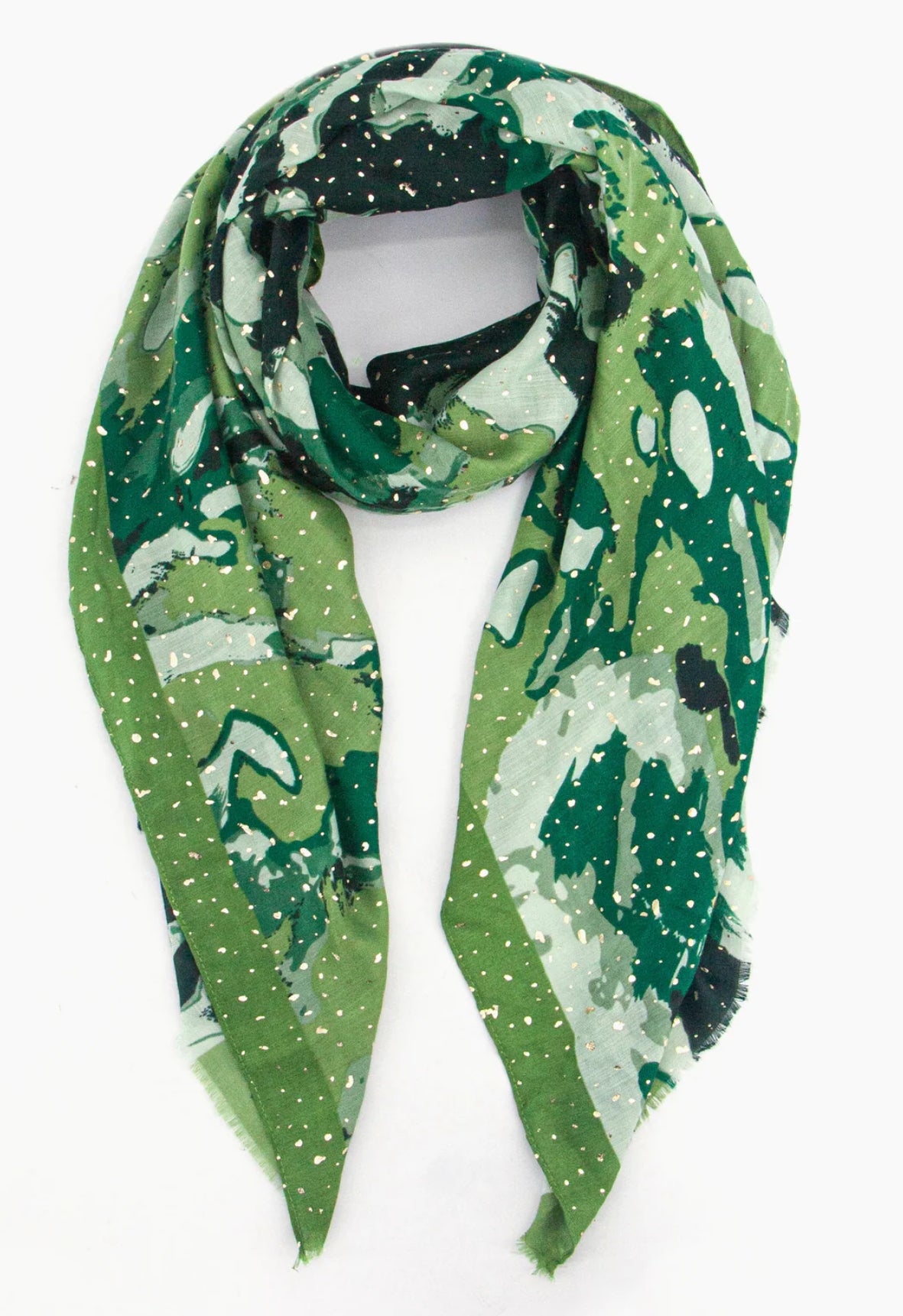 Leah - Lightweight Green Geometric Design Scarf with Metallic detailing