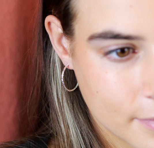 Silver Hoop Earrings - Medium twisted rope design