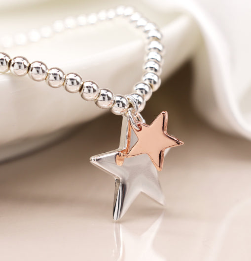 Silver Beaded Bracelet with Double Star