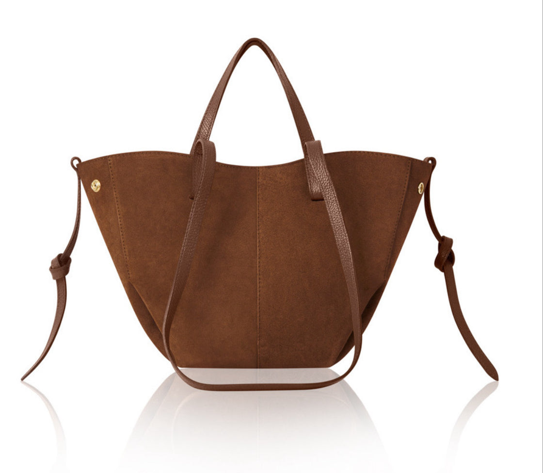 Carly Italian Suede Leather Tan Shoulder Bag