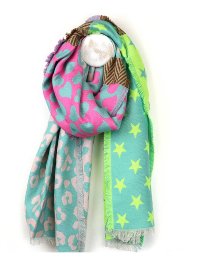 Multicoloured Hearts and Stars Scarf