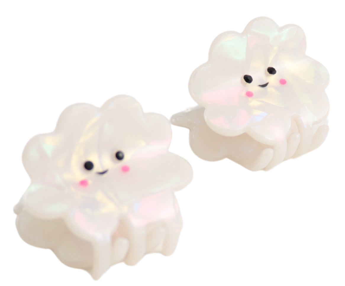 Mini Hair Claw Clips - White Clouds