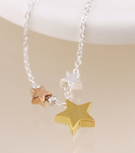 Multi Star Necklace - Triple star in silver & golds