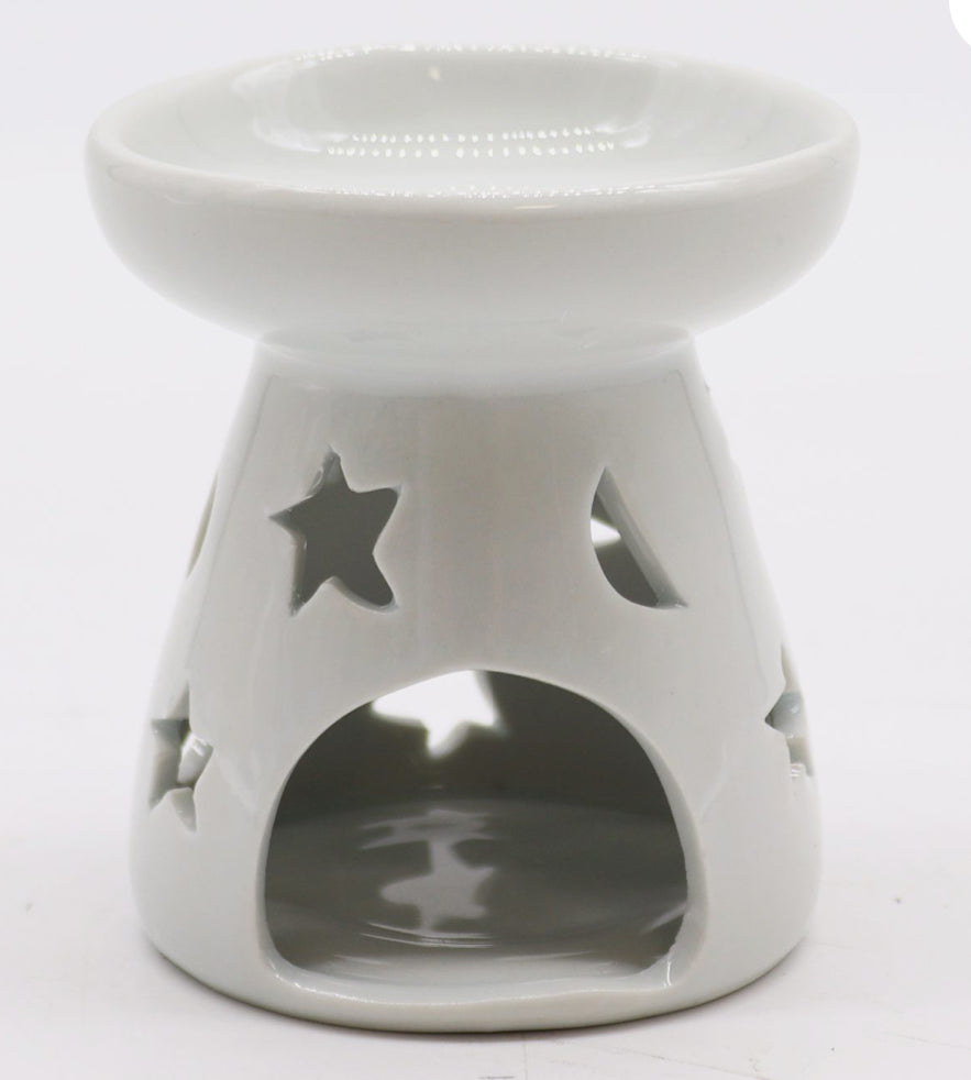 Ceramic small White Oil/Wax Melt Burner – Moon & Star