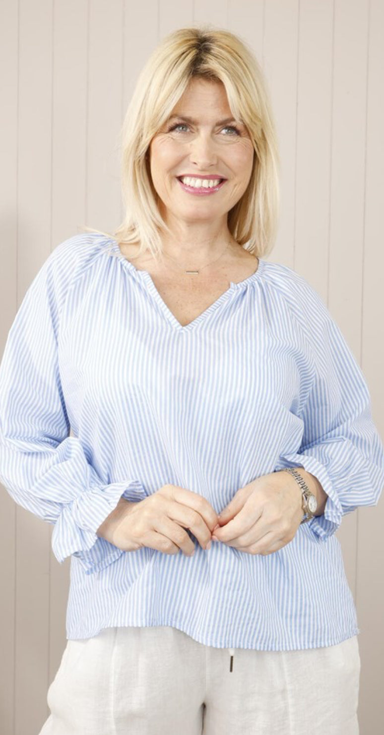 Striped Cuff Blouse - One Size