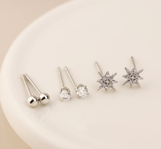Silver Crystal Stacking Earring Set