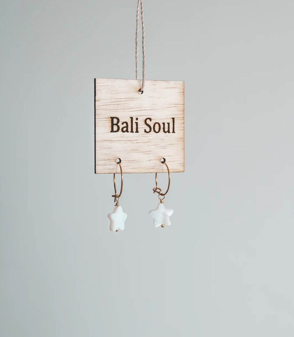 Bali Mother of Pearl Star Hoop Earrings