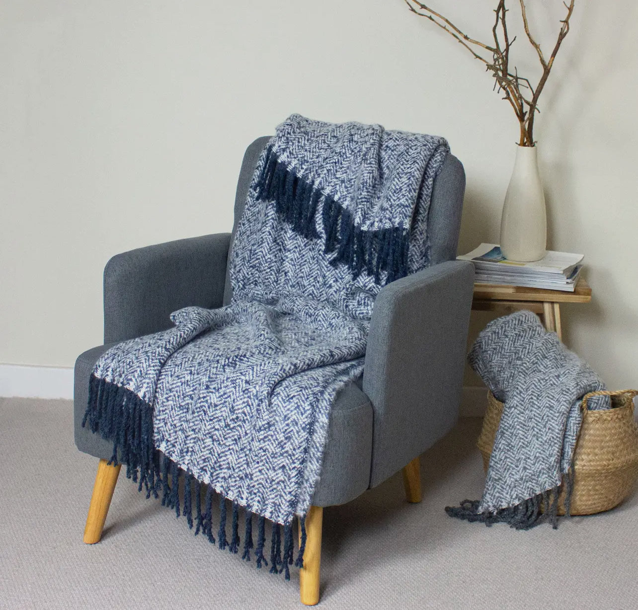 Weaver Herringbone Throw in Navy