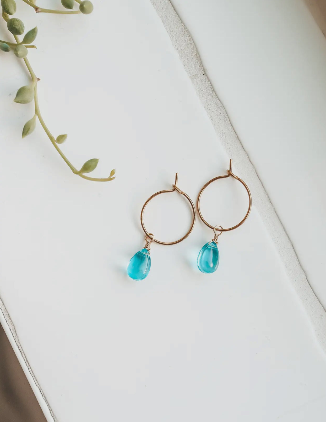 Blue Breeze Aqua Drop Hoop Earrings