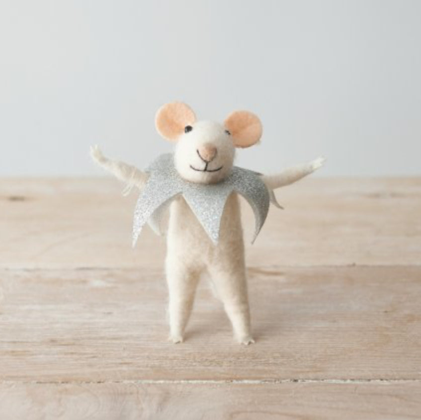White Felt Mouse with Silver Star