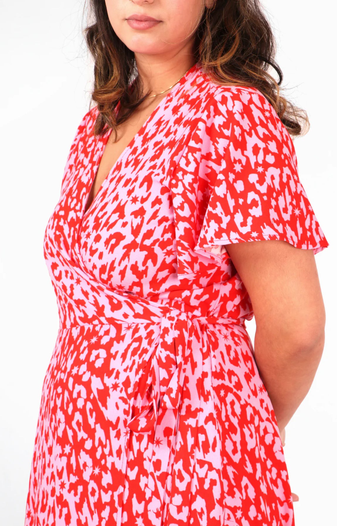 Gillian Midi Wrap Dress - Pink Leopard and Star Print - One available * curve size 16 -18