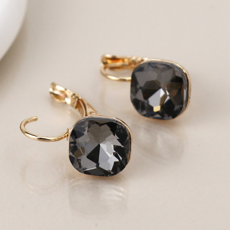 Gold Smoky Crystal Drop Earrings- 14k gold plated