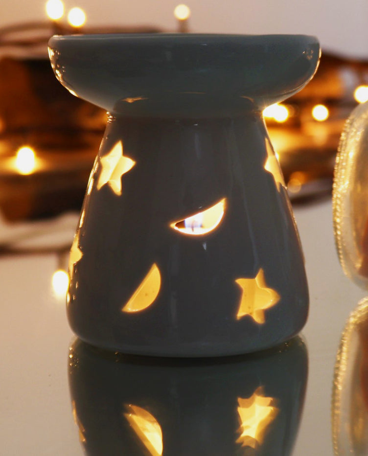 Ceramic small White Oil/Wax Melt Burner – Moon & Star