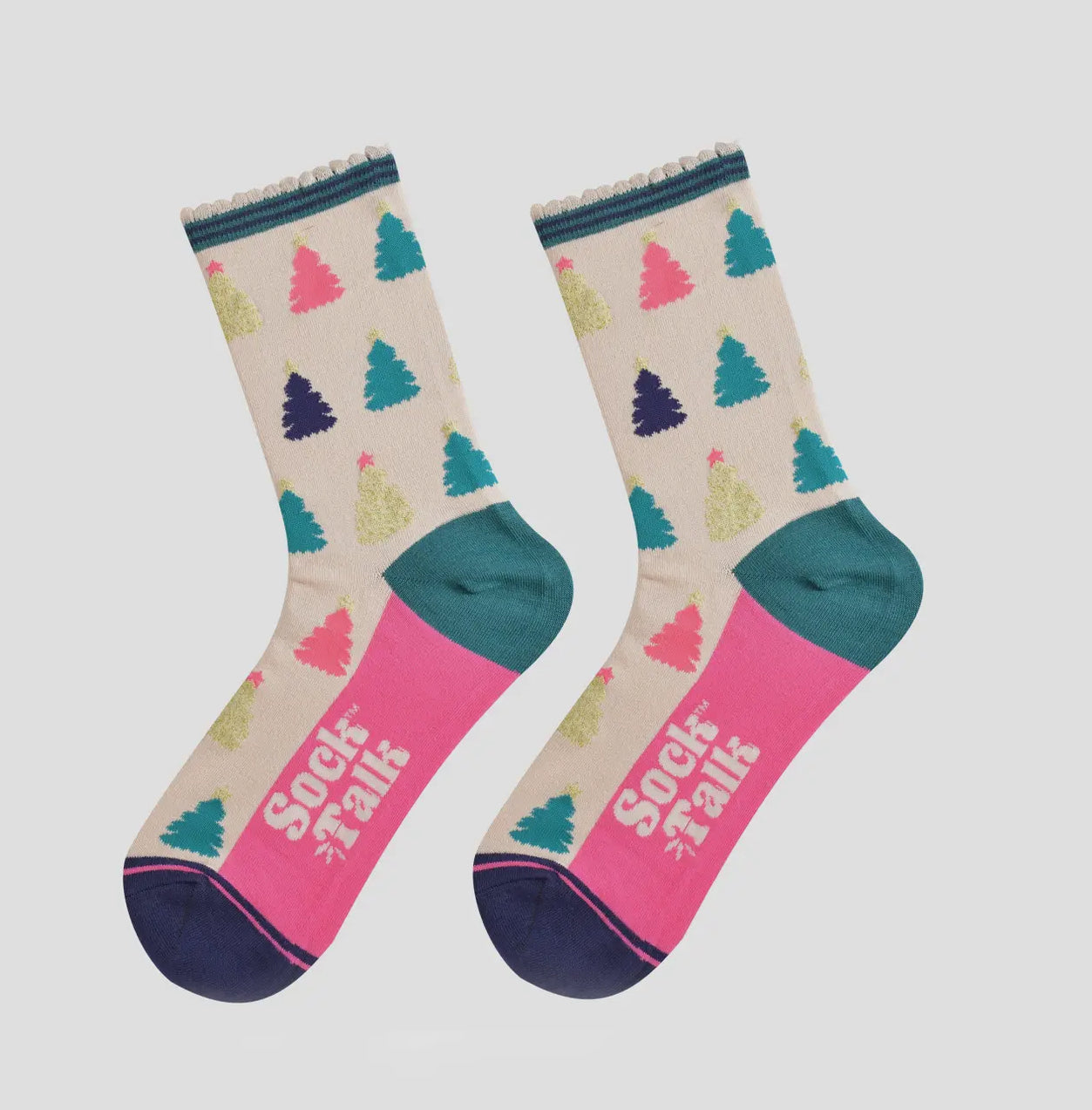 Ladies Bamboo Socks - Bright Christmas Trees