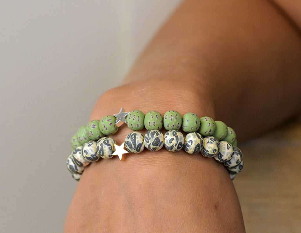 Double Bead Bracelet Set in Mixed Green