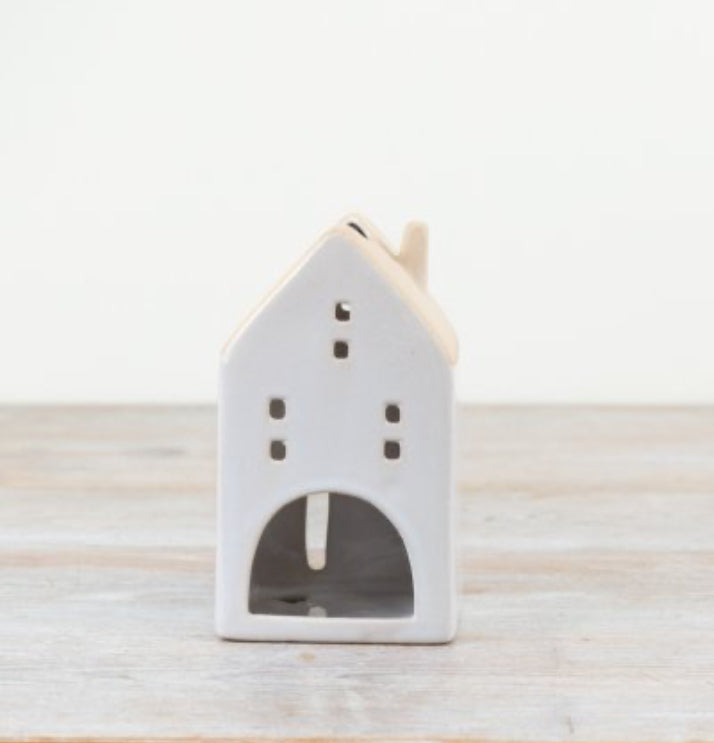 T-light Holder House - White semi glazed ceramic
