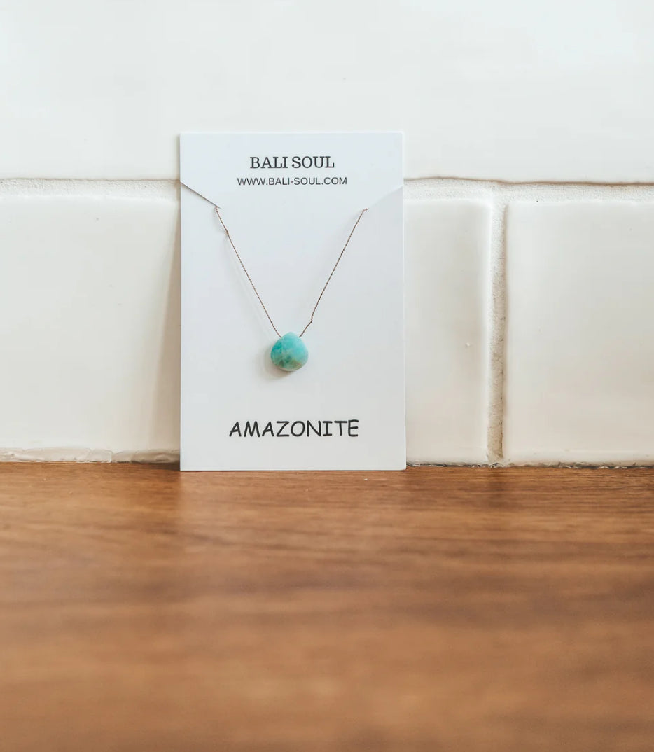 Amazonite Stone on Silk Cord Necklace