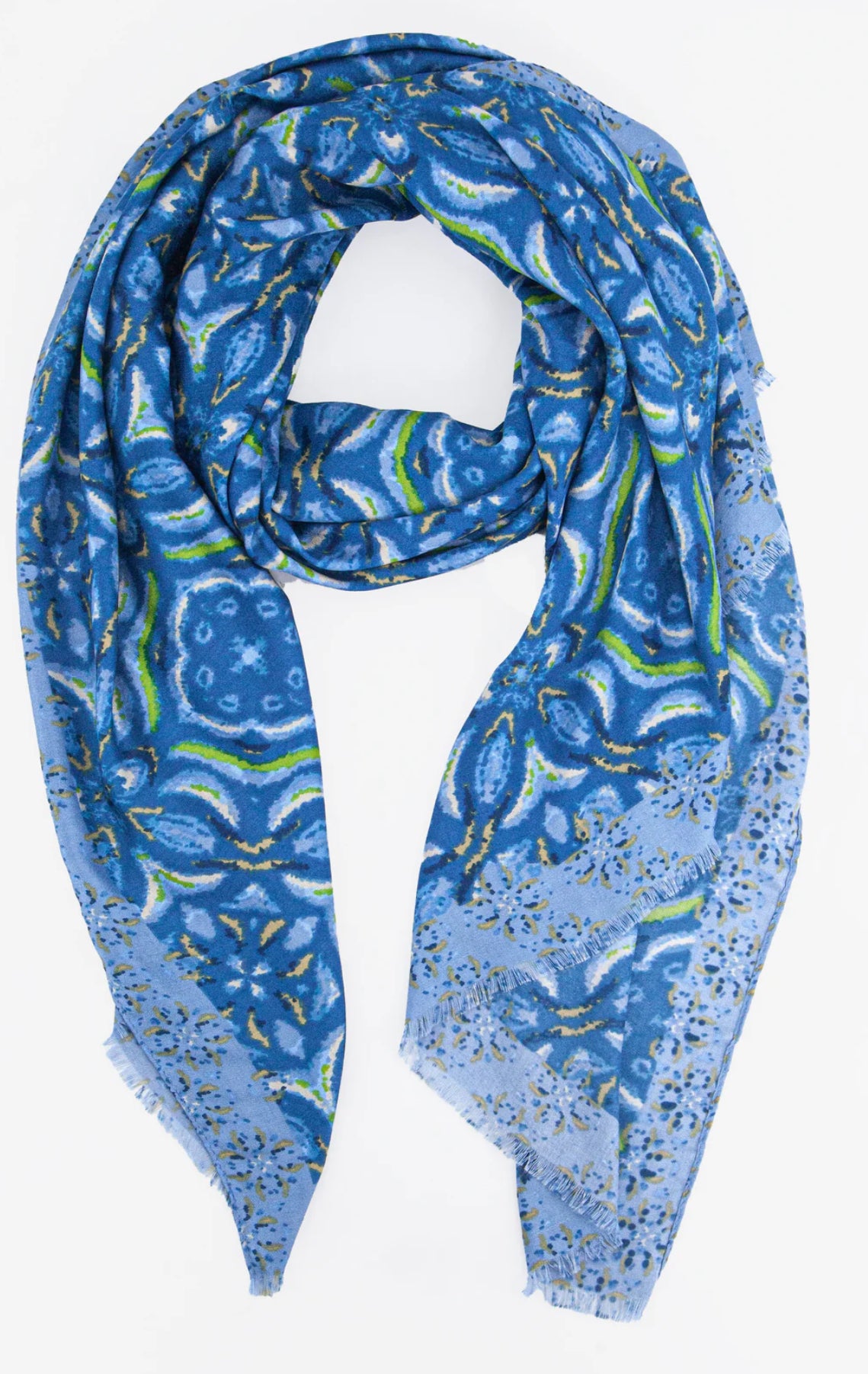 Pauline Lightweight Blue Floral Mosaic Scarf