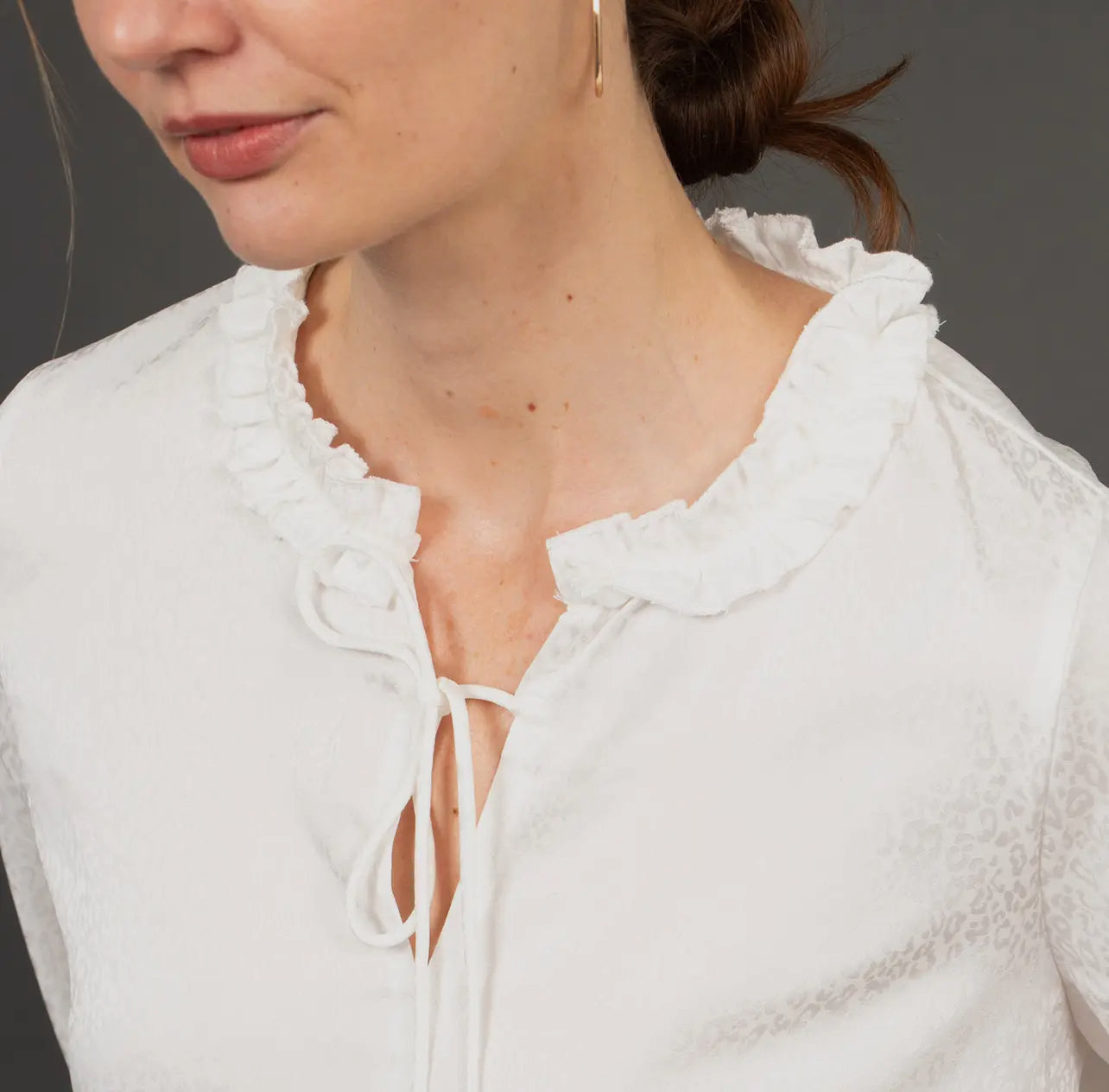 Ava White Grandad Collar Blouse with Leopard Design - Size L ( 16 - 18)