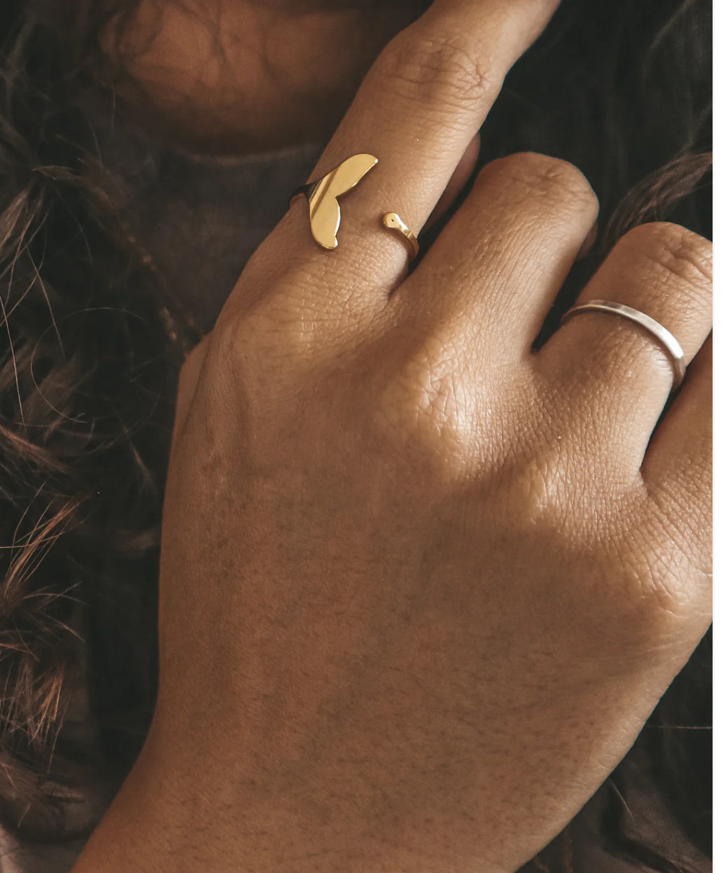 Whale Tail Adjustable Gold Ring