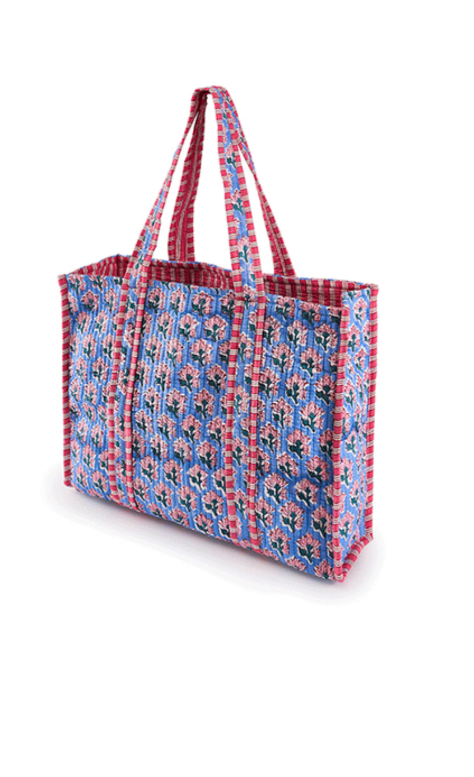 Blue & Pink Printed Fabric Tote Bag