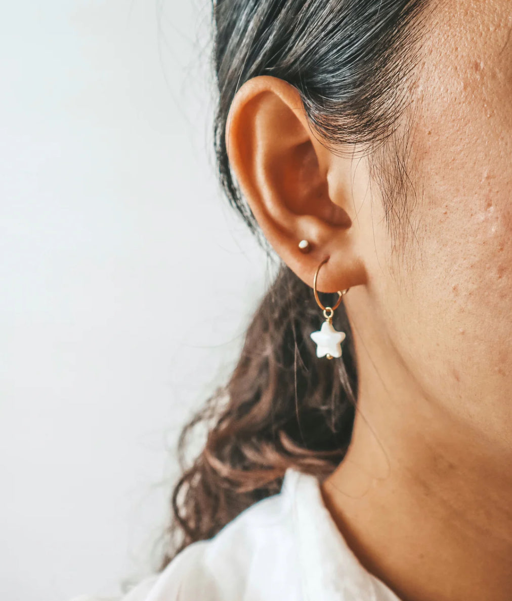 Bali Mother of Pearl Star Hoop Earrings