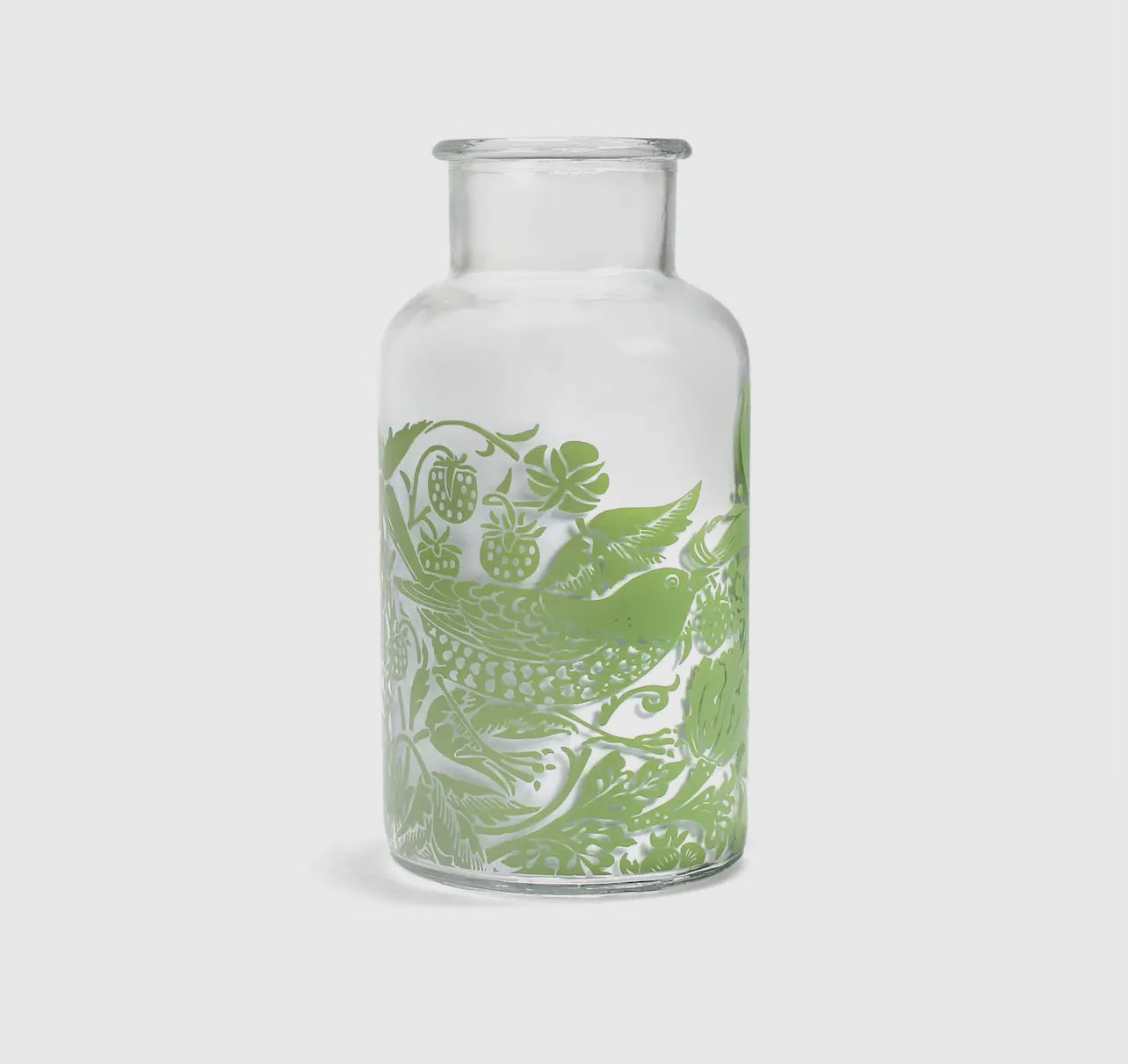 William Morris Strawberry Thief Design Green Etched Glass Vase