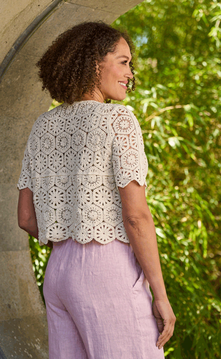 Nicki Crochet Cotton Short Sleeve Cardigan
