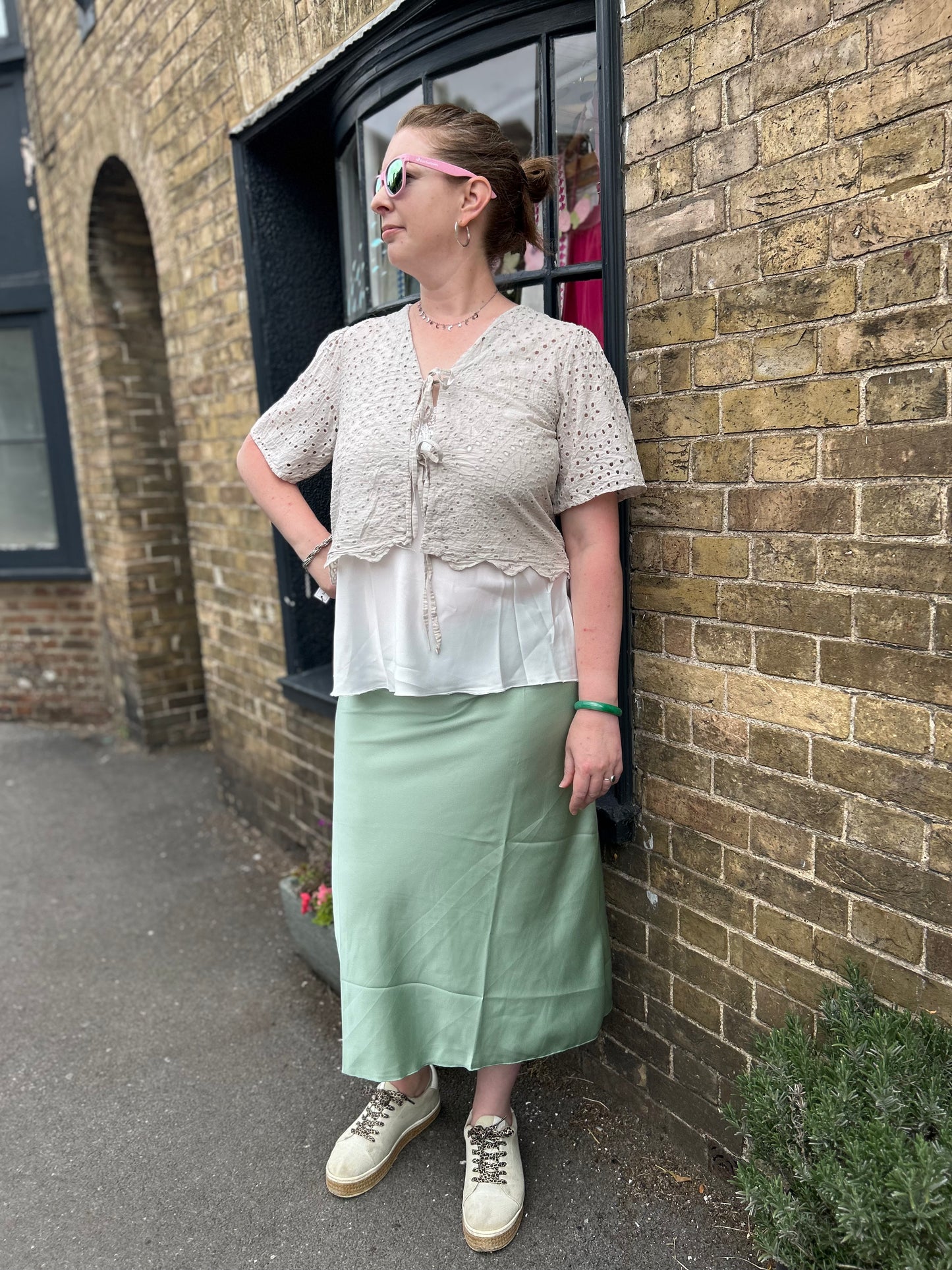 Lucia Satin Midaxi Skirt in Sage Green