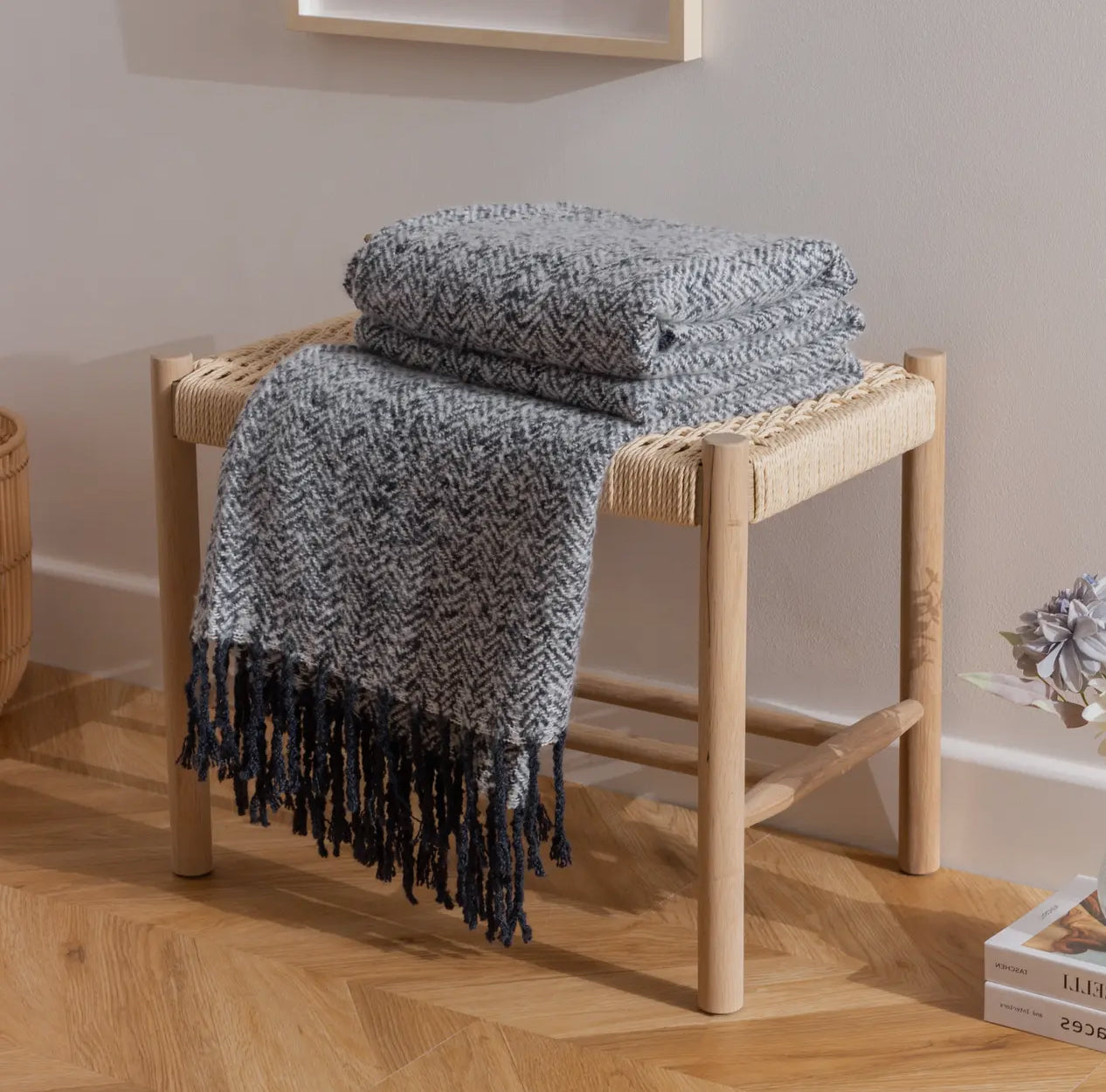 Weaver Herringbone Throw in Navy