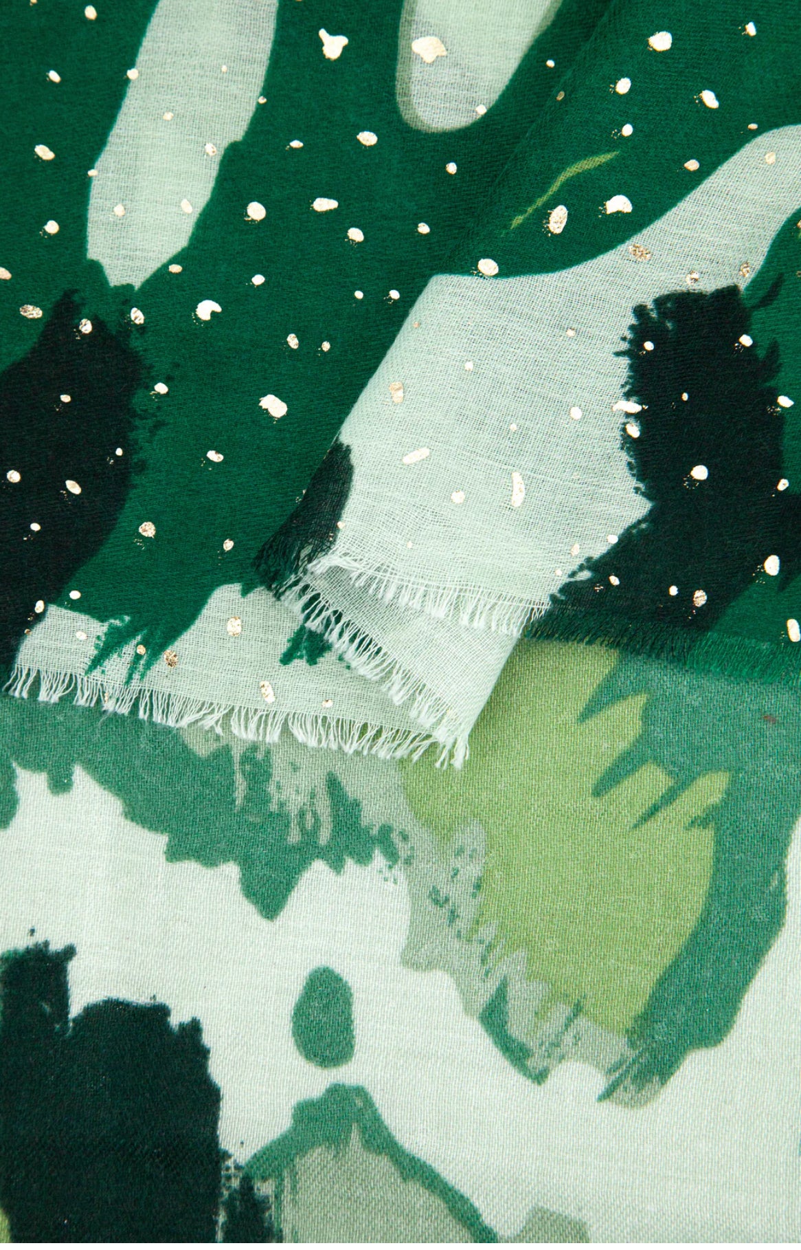 Leah - Lightweight Green Geometric Design Scarf with Metallic detailing