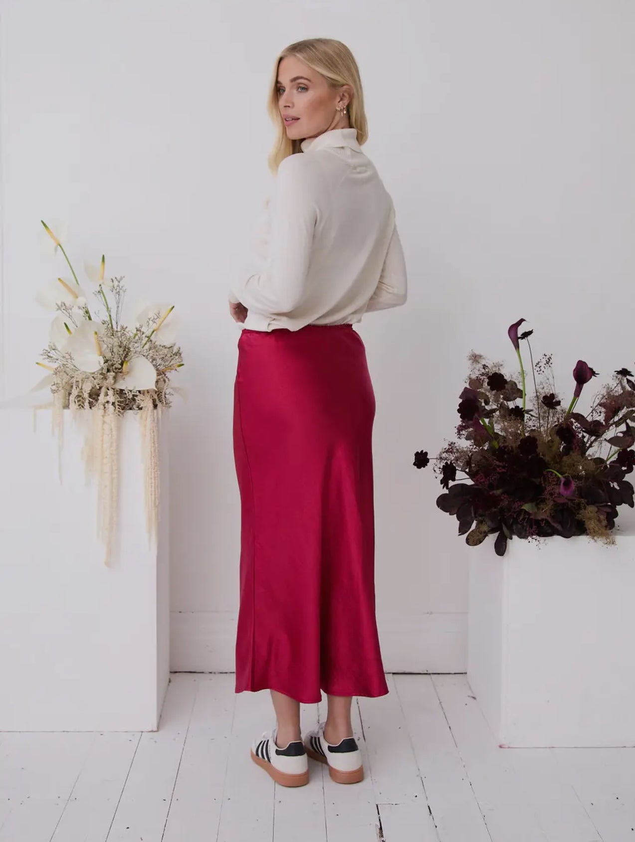 Cherry Red Luxury Satin Slip Skirt