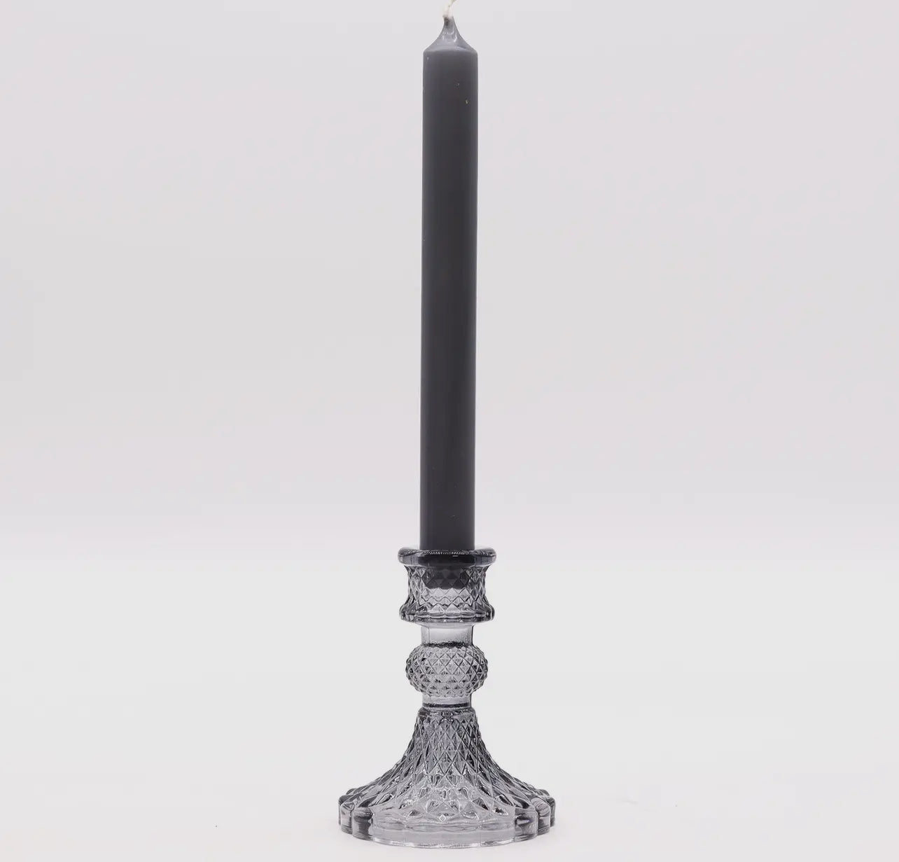 Glass Vintage Style Candlestick Holder in Light Smoke Grey