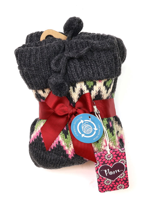 Charcoal mix diamond knit slipper socks - Fleece Lined
