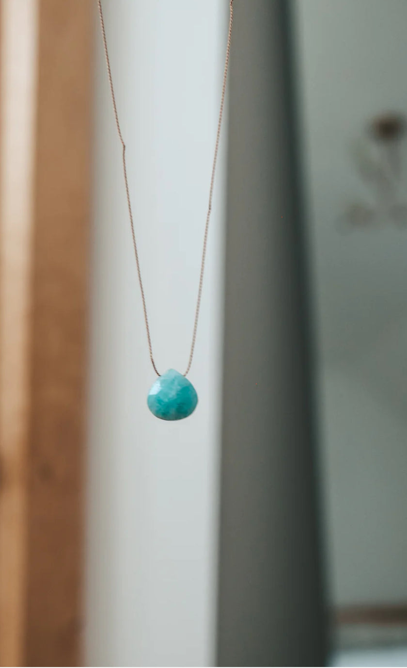 Amazonite Stone on Silk Cord Necklace