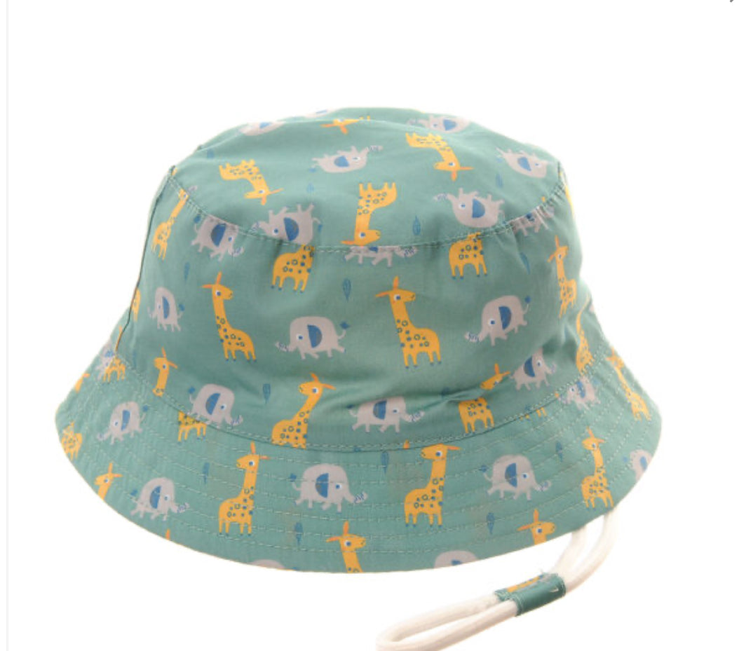 Giraffe & Elephant Green Sunhat - 1 - 3yrs