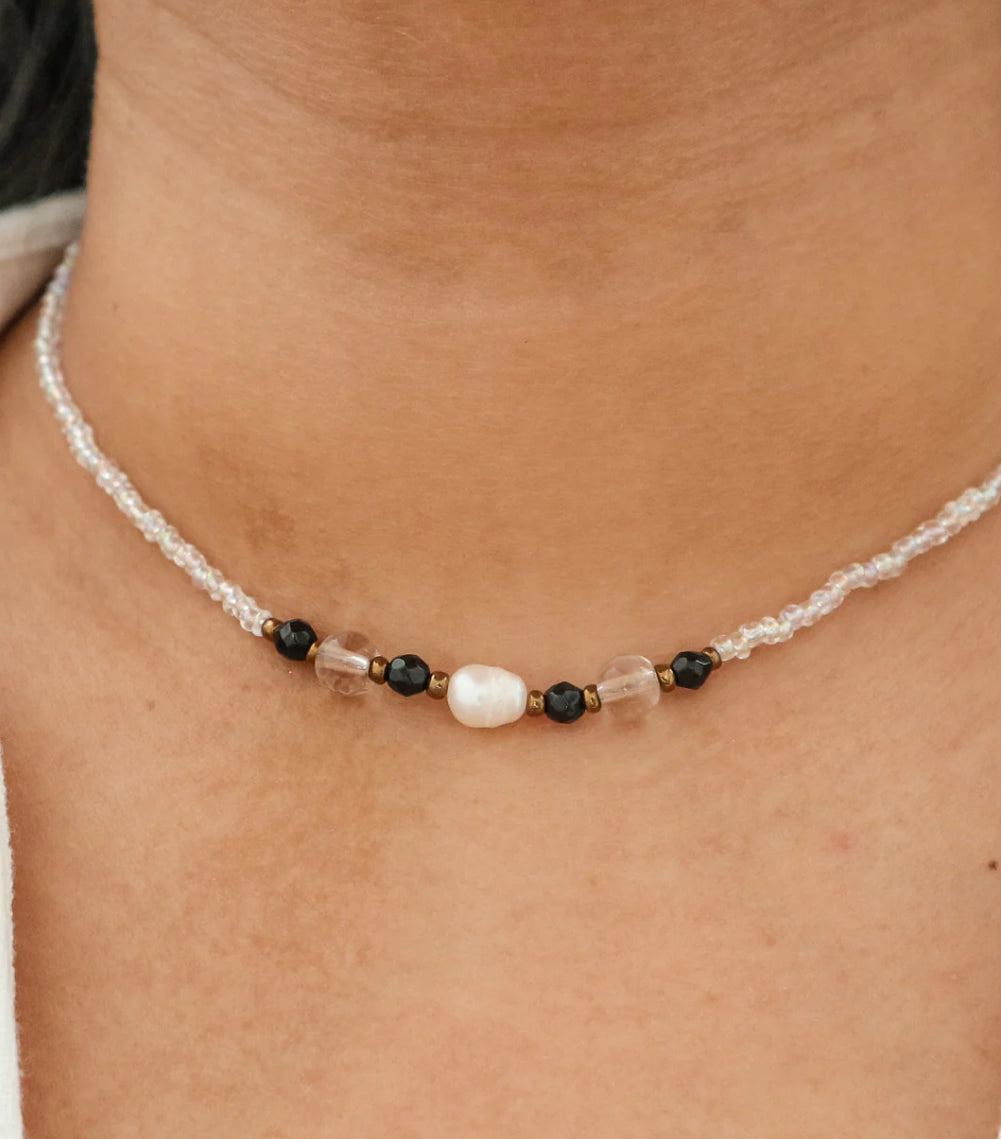 Trawangan Pearl Beaded Necklace (moss agate)