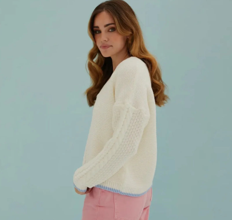 Emma V Neck Cable Knit Jumper