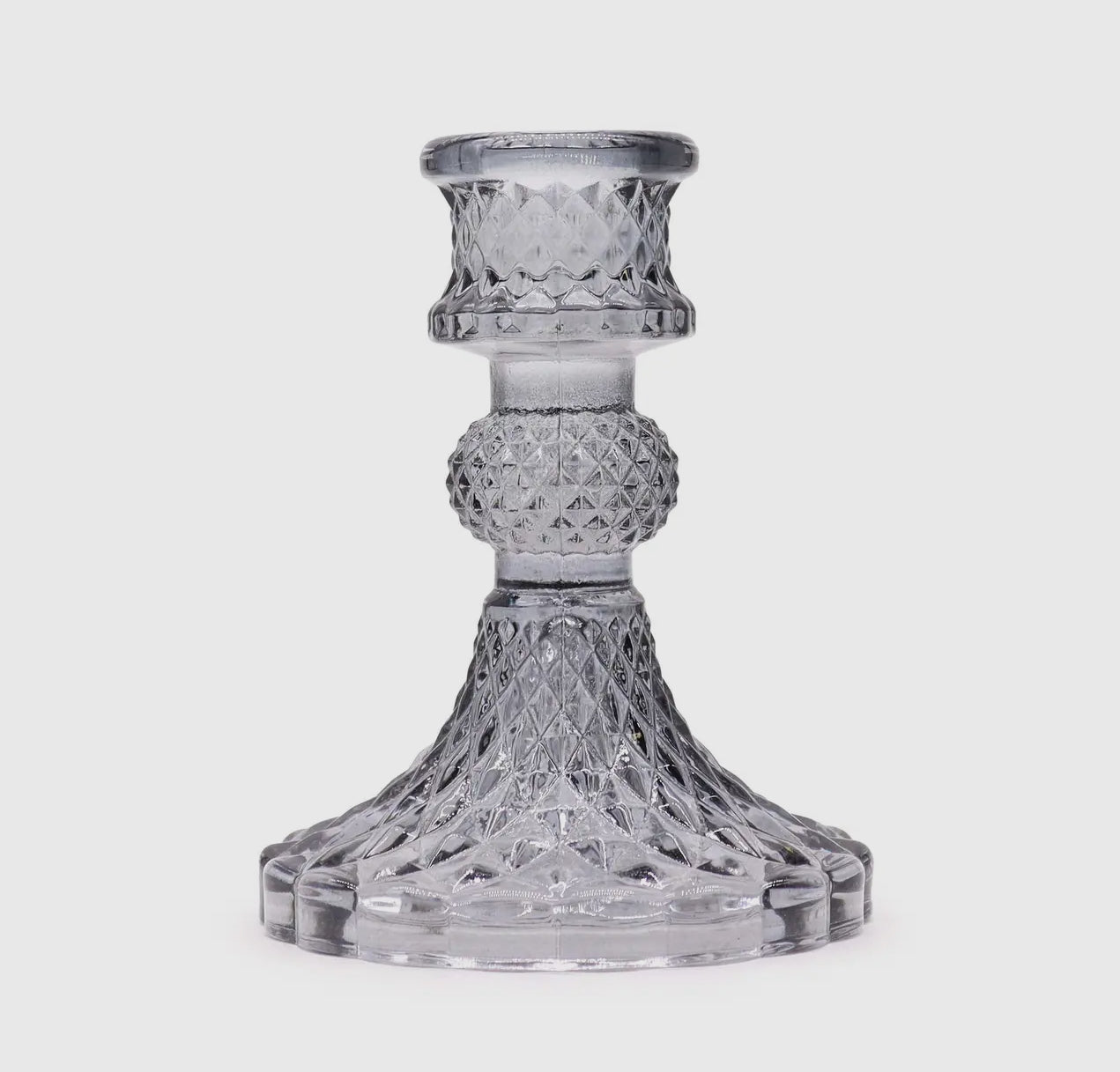 Glass Vintage Style Candlestick Holder in Light Smoke Grey