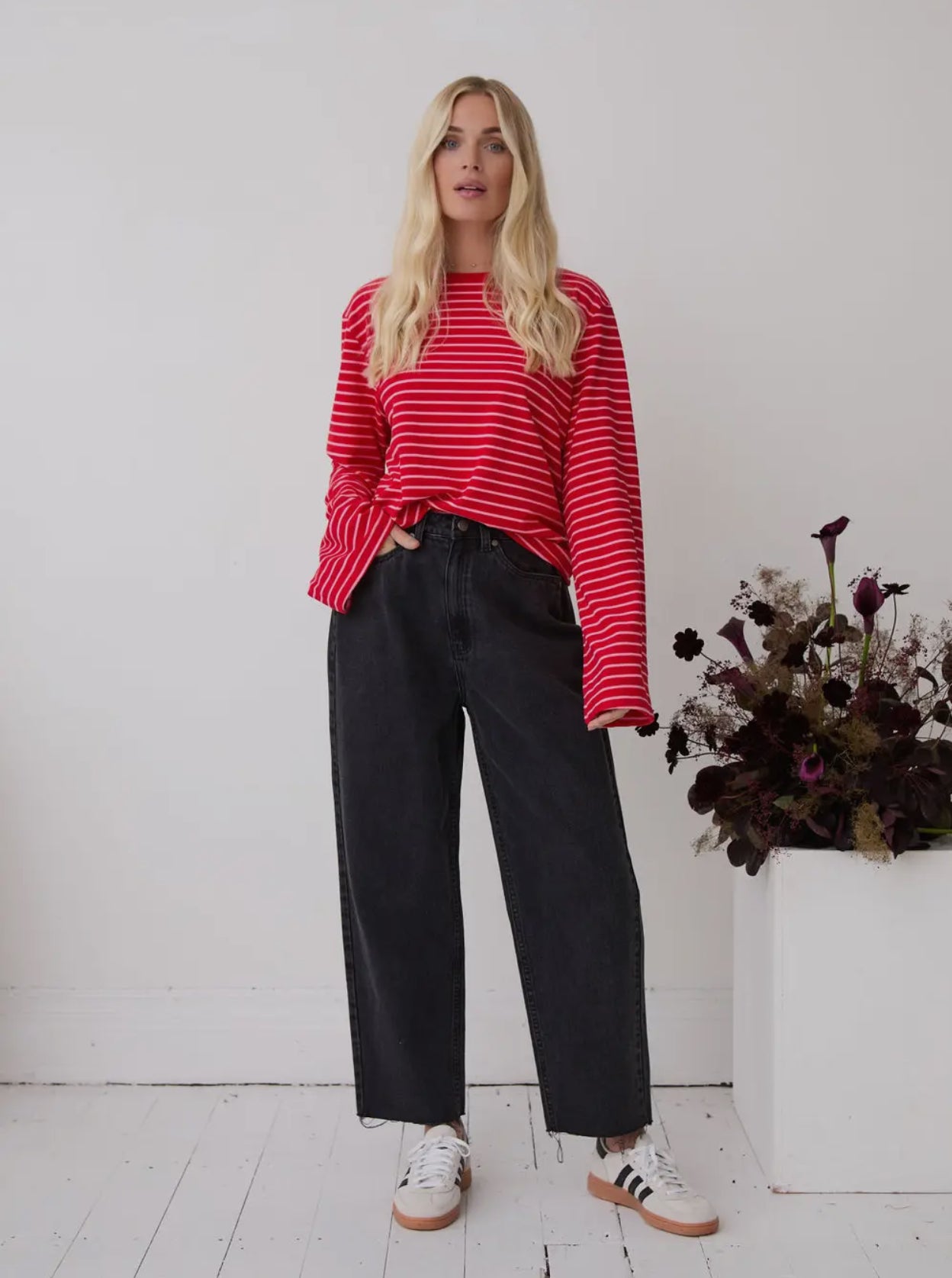 Celine Stripe Super Soft Long Sleeve Top - Cherry Red