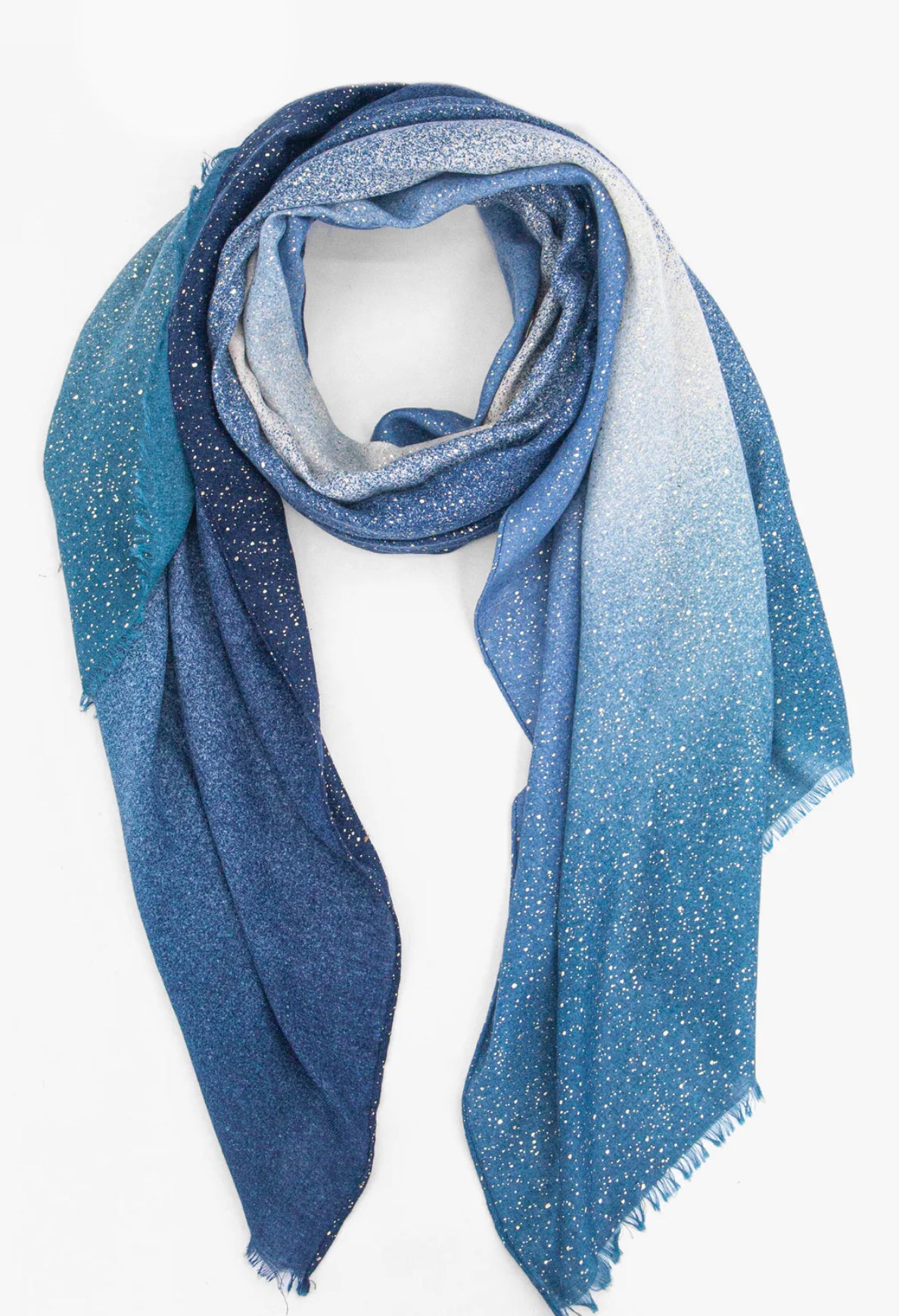 Hattie Lightweight Blue Ombré Scarf with gold detail